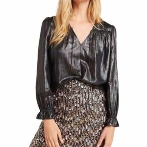 Anthropologie Current Air Black Metallic Bristol Long Sleeve Blouse Medium
